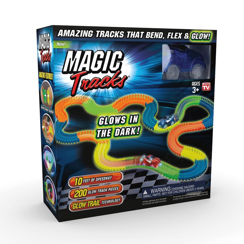 MAGIC Tracks Ontel Magic Tracks 10 Foot Glow In The Dark Bendable Flexible Racetrack with LED Light-Up Race Car, Educational Playset Birthday Gift for Ages 3+ - Image 1
