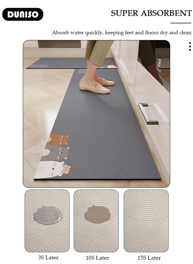 DUNISO 2 PCS  Kitchen Mats and Rugs Set , Non Slip Heavy Duty Standing Mat, Quick Dry Diatom Mud Floor Mat,  Extra Soft and Absorbent Floor Mats for  Kitchen, Bath, Office, Laundry(40*60cm+40*120cm)  - Image 2