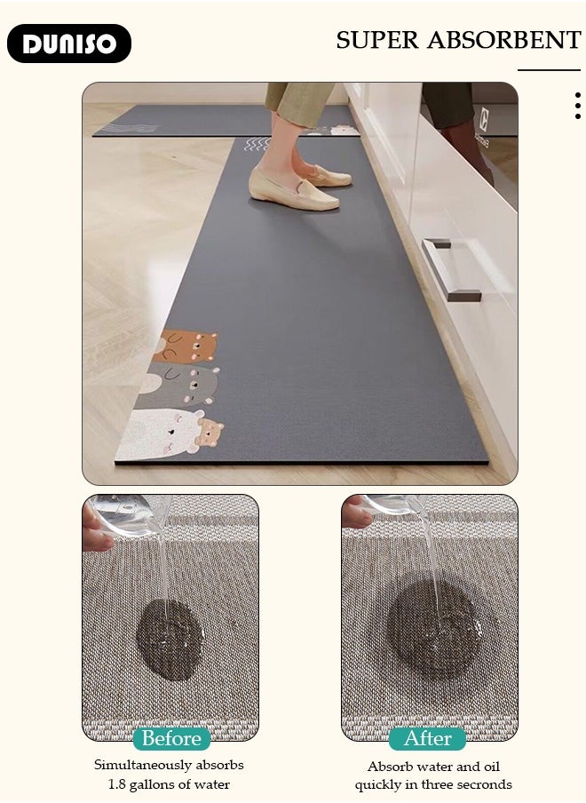 DUNISO 2 PCS  Kitchen Mats and Rugs Set , Non Slip Heavy Duty Standing Mat, Quick Dry Diatom Mud Floor Mat,  Extra Soft and Absorbent Floor Mats for  Kitchen, Bath, Office, Laundry(40*60cm+40*120cm)  - Image 5