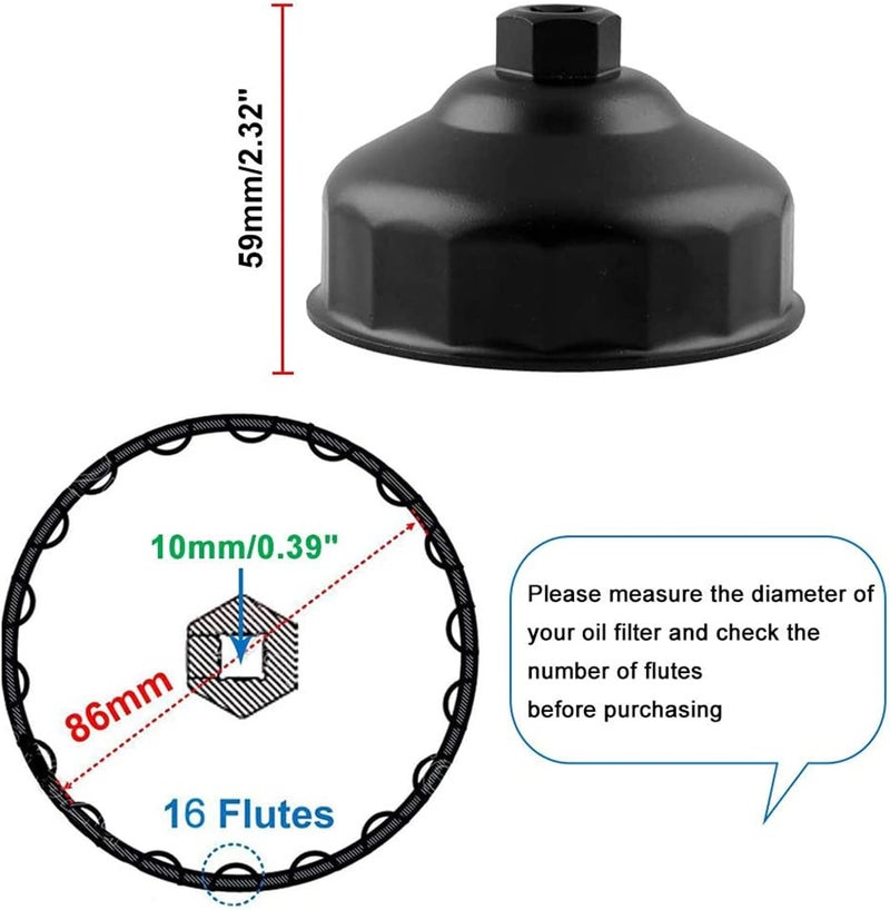 RULLINE 86mm 16 Flutes Oil Filter Wrench for BMW Engines - Black Aluminum Tool - Image 2
