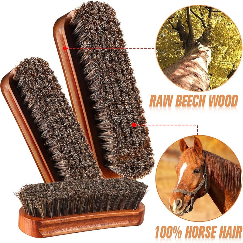ZJoey 4 Pcs Horsehair Shine Shoes Brush Kit Polish Dauber Applicators Cleaning Leather Shoes Boots Care Brushes Suede Cleaner Brush with Microfiber Shoe Gloves(3 Pcs Shine Brush) - Image 2