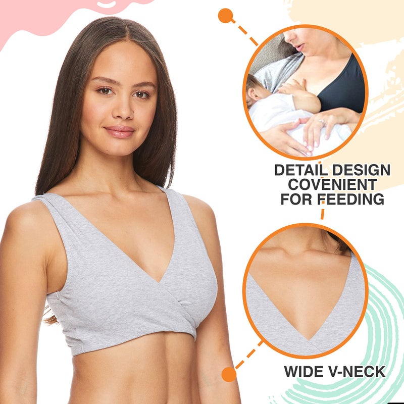 Lamaze womens Cotton Spandex Sleep for Nursing and Maternity Full Coverage Bra, Heather Grey, Large US - Image 3