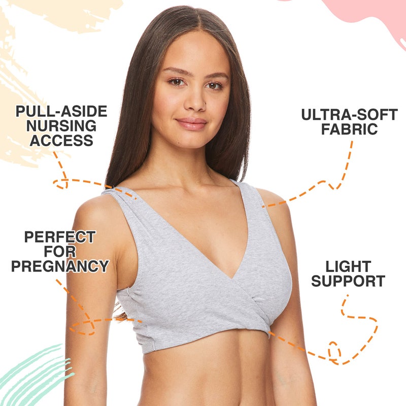 Lamaze womens Cotton Spandex Sleep for Nursing and Maternity Full Coverage Bra, Heather Grey, Large US - Image 2
