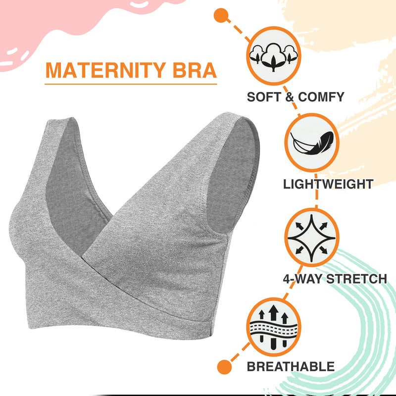Lamaze womens Cotton Spandex Sleep for Nursing and Maternity Full Coverage Bra, Heather Grey, Large US - Image 4