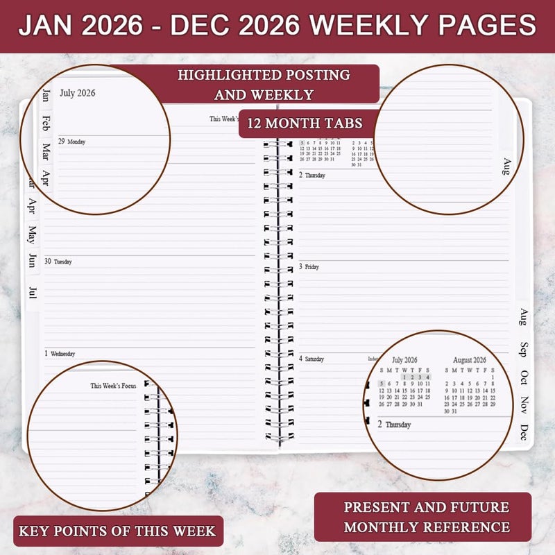 Getvow 2026 Planner - Planner 2026 from January 2026 - December 2026, Monthly and Weekly Calender with 12 Tabs, 8.5" x 11", Pink Watercolor - Image 3