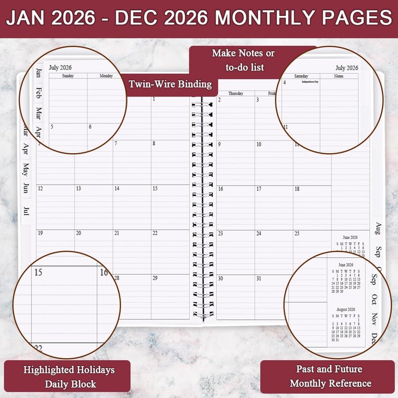 Getvow 2026 Planner - Planner 2026 from January 2026 - December 2026, Monthly and Weekly Calender with 12 Tabs, 8.5" x 11", Pink Watercolor - Image 2