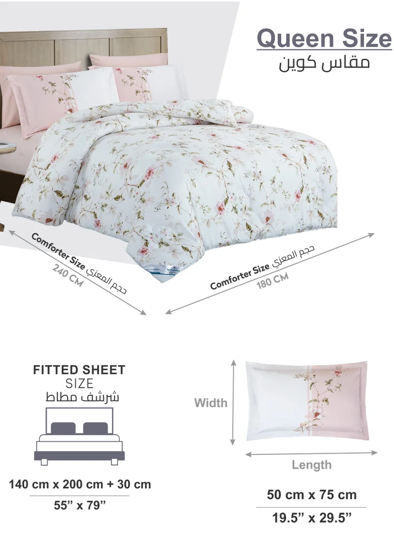 Donetella Printed Comforter Set 4-Pcs Queen Size All Season Bed Fits(140 X 200 Cm)Bedding Set With Removable Filler And Down Alternative Filling, White Rock