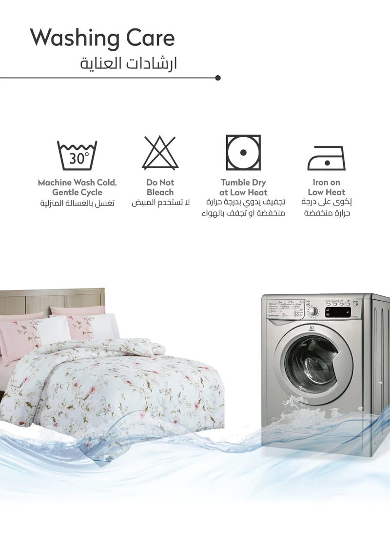 Donetella Printed Comforter Set 4-Pcs Queen Size All Season Bed Fits(140 X 200 Cm)Bedding Set With Removable Filler And Down Alternative Filling, White Rock
