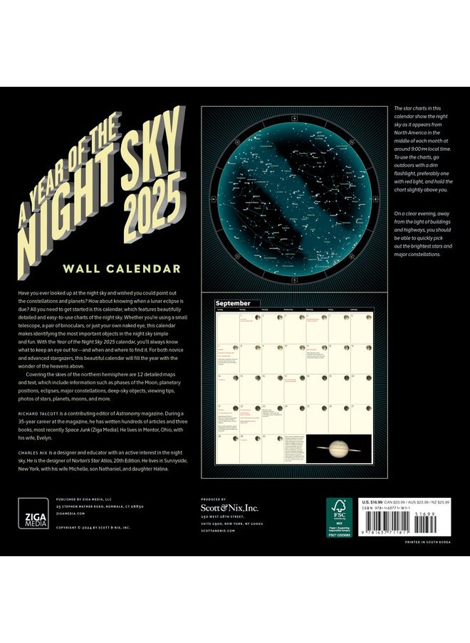 Ziga Media A Year Of The Night Sky Wall Calendar 2025, Monthly January-December 12'' X 12"  - Image 2