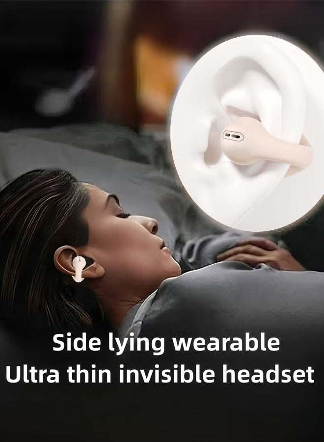 Ear clip-on bone conduction headphones, lightweight and comfortable, with a secure fit, detachable ear clips, Bluetooth 5.3, 360° panoramic sound, call noise reduction, ultra-long battery life of 68 hours, IPX4 waterproof (warm yellow) - Image 4