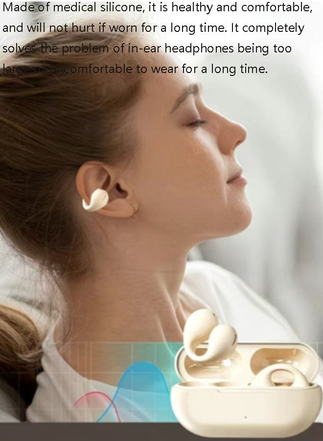 Ear clip-on bone conduction headphones, lightweight and comfortable, with a secure fit, detachable ear clips, Bluetooth 5.3, 360° panoramic sound, call noise reduction, ultra-long battery life of 68 hours, IPX4 waterproof (warm yellow) - Image 3