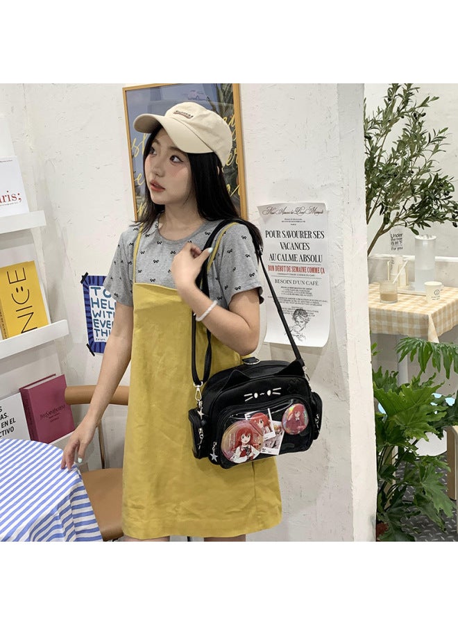 Commuter Backpack Kitten Cartoon Pain Bag Small Bag Women Hand Bag Transparent Large Capacity Shoulder Bag Wholesale-Color:Blue [thick High-quality Fabric] - Image 3