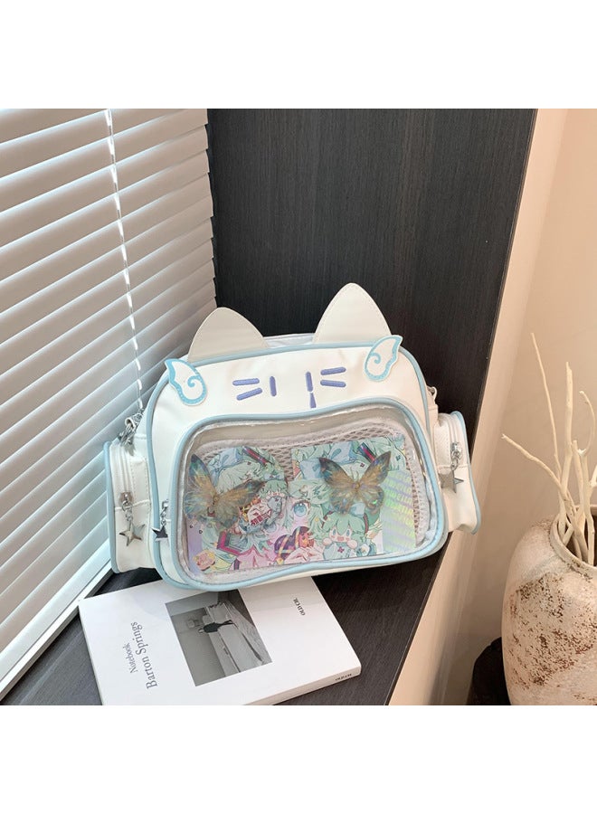 Commuter Backpack Kitten Cartoon Pain Bag Small Bag Women Hand Bag Transparent Large Capacity Shoulder Bag Wholesale-Color:Blue [thick High-quality Fabric] - Image 5