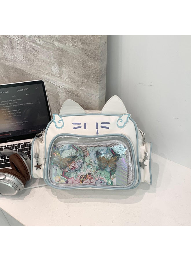 Commuter Backpack Kitten Cartoon Pain Bag Small Bag Women Hand Bag Transparent Large Capacity Shoulder Bag Wholesale-Color:Blue [thick High-quality Fabric] - Image 1
