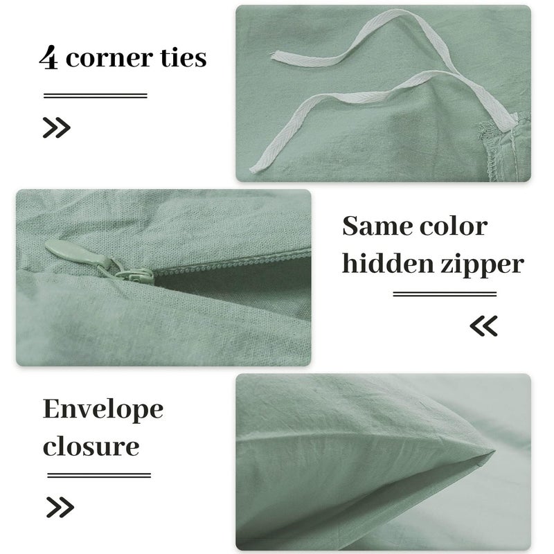 Nexhome Pro Green Cover Cover Set California King Linen تشعر بأنه محكم الطبيعية الطبيعية بنسبة 100 ٪ غطاء لحاف قطني مغسول 3 قطع مع مجموعة من السوستة الناعم (بدون المعزي) - Image 4