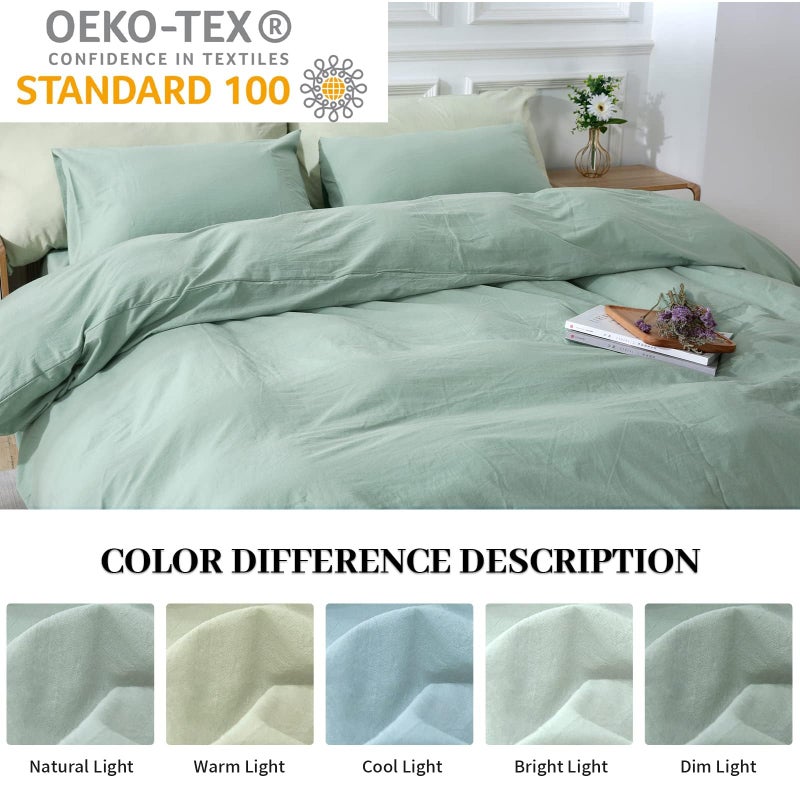 Nexhome Pro Green Cover Cover Set California King Linen تشعر بأنه محكم الطبيعية الطبيعية بنسبة 100 ٪ غطاء لحاف قطني مغسول 3 قطع مع مجموعة من السوستة الناعم (بدون المعزي) - Image 2