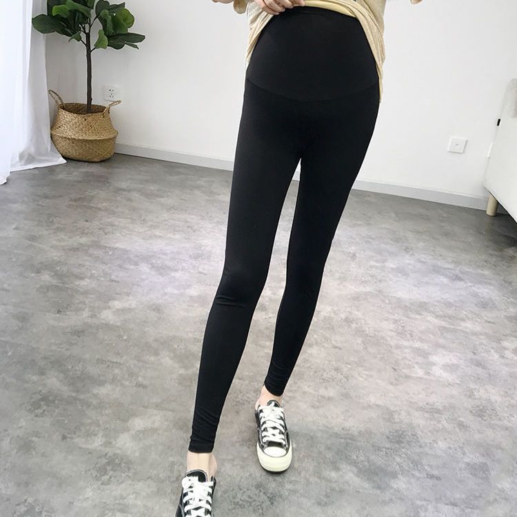 Pregnant Womens Spring and Autumn Top Korean Fashionable Moms dress suit Pregnant Womens Long Sleeve Loose Mid-length Spring T-shirt 901 black belly pants [single piece]]