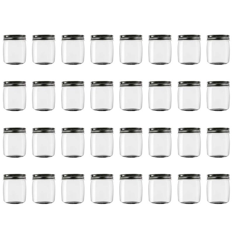 Novelinks 8 Ounce Clear Plastic Jars with Black Lids  Refillable Round Containers for Kitchen  Household Storage  BPA Free 32 Pack