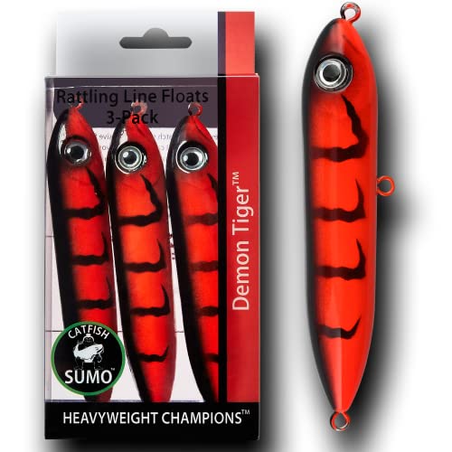 Catfish Sumo Catfish Rattling Line Float Lure for Catfishing, Demon Dragon Style Peg for Santee Rig Fishing, 4 inch (3-Pack, Demon Tiger) - Image 2