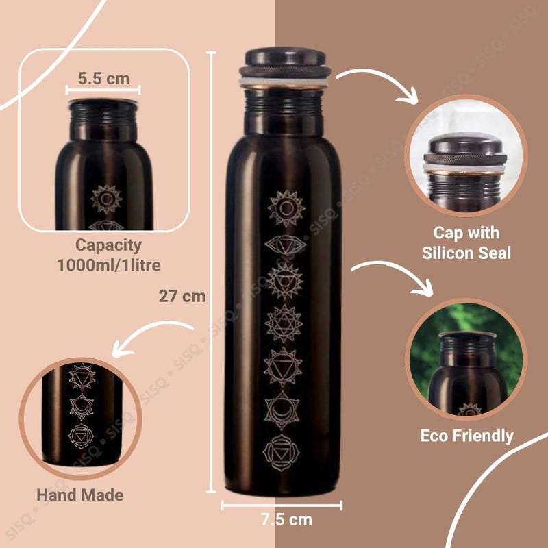 Sisq Pure Copper Water Bottle 1 Litre Handcrafted 1000ml Antique Copper Bottle Chakra Designed for Sustainable Living - Image 3