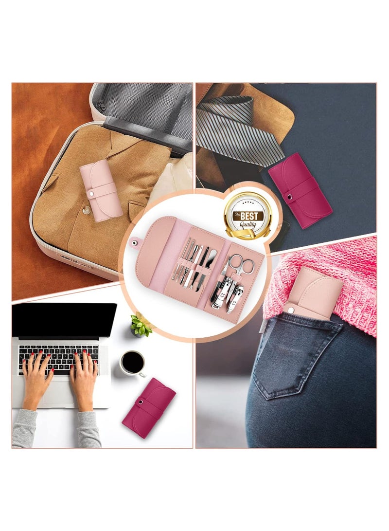 SOLARAE Stainless Steel Manicure Set, Nail Clippers Portable Professional Pedicure Kit, Nail Care Tools Grooming Kit with Luxurious Travel Leather for Travel & Home, 10pcs (Pink) - Image 5