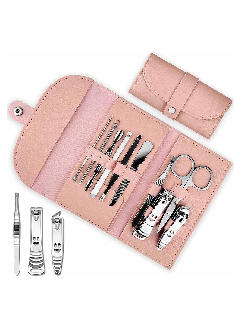 SOLARAE Stainless Steel Manicure Set, Nail Clippers Portable Professional Pedicure Kit, Nail Care Tools Grooming Kit with Luxurious Travel Leather for Travel & Home, 10pcs (Pink) - Image 1