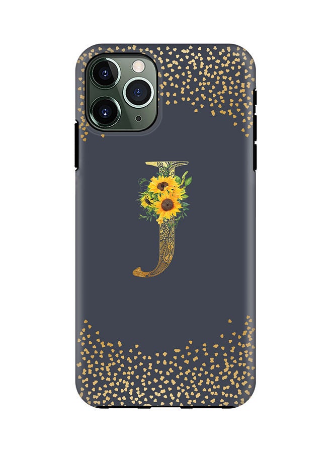 Stylizedd Monogram Tough Cover for Apple iPhone 11 Pro Case Custom Initials Letter Floral Mandala Pattern Tough Pro Dual Layer hybrid PC inner TPU protection Alphabet- J (Grey) - Image 1