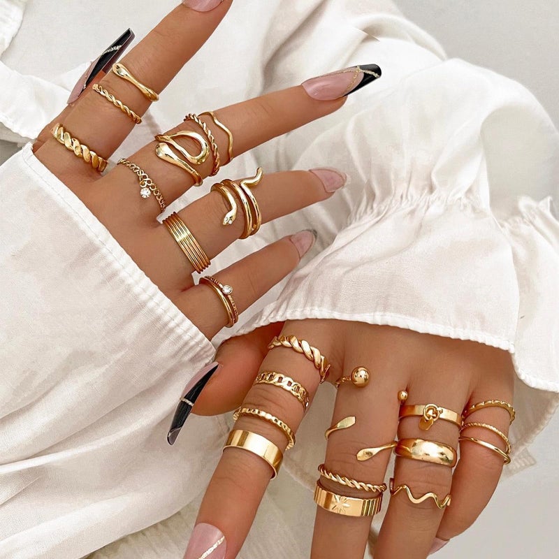 YEEZII 68 Pcs Gold Knuckle Rings Set for Women, Stackable Boho Joint Finger Midi Rings Silver Hollow Carved Crystal Stacking Ring Pack (gold-59 pcs) - Image 2