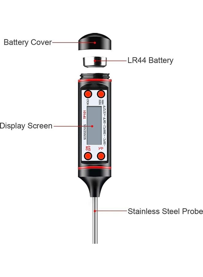 Digital Instant Reading Cooking Thermometer Black/Silver - Image 3