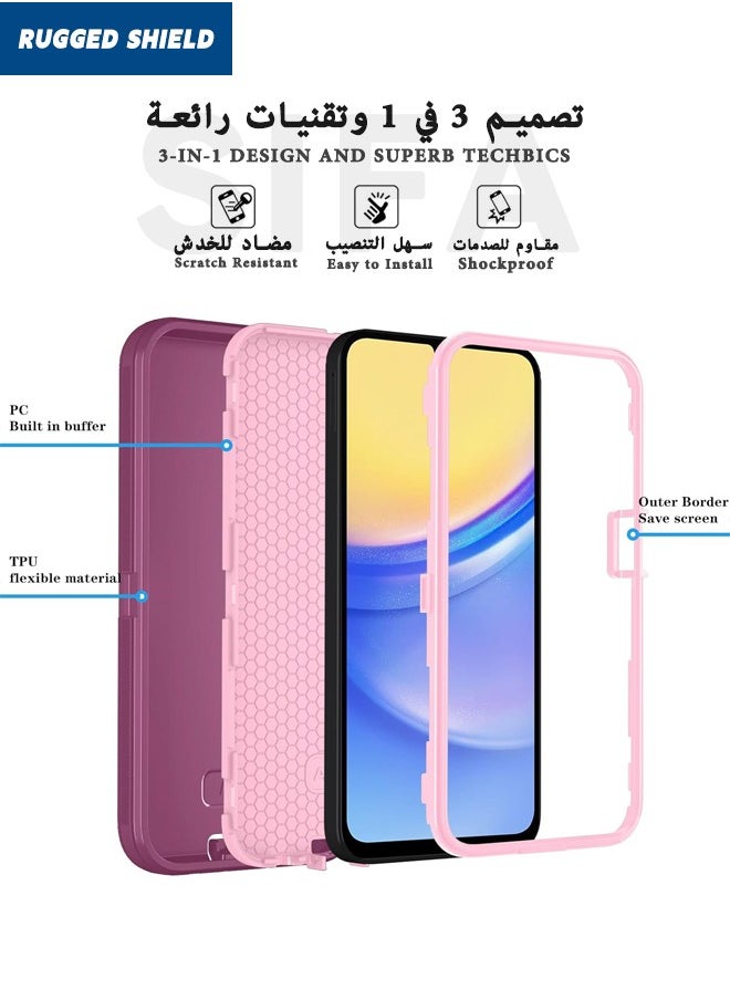 RUGGED SHIELD Samsung Galaxy A15 5G/4G Case, Samsung A15 Durable Shockproof 3-Layer Heavy Duty Case, [Full Protection][Shockproof] [Drop-Proof] [Dust-Proof], Cover for Galaxy A15 5G/4G 2024 (Red/Pink)  - Image 4