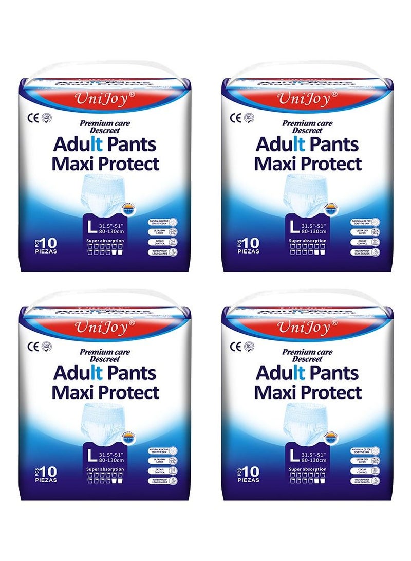 يوني جوي ٤٠ قطعة من حفاضات يوني جوي للكبار، للجنسين (للرجال والنساء)، سهل اللبس، يلبس كلبس الكلوت، أقصى امتصاص، حماية من التسرب، المقاس من كبير – كبير جداً (مقاس الخصر 80 سم - 130 سم) - Image 1