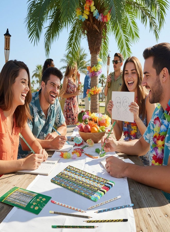 Tenceur 60 Pcs Colorful Pencils with Top Erasers Hawaiian Themed Wooden Pencil with Printed Patterns for Teachers Classroom Reward Birthday Carnivals Gifts Supplies (Luau Style) - Image 3
