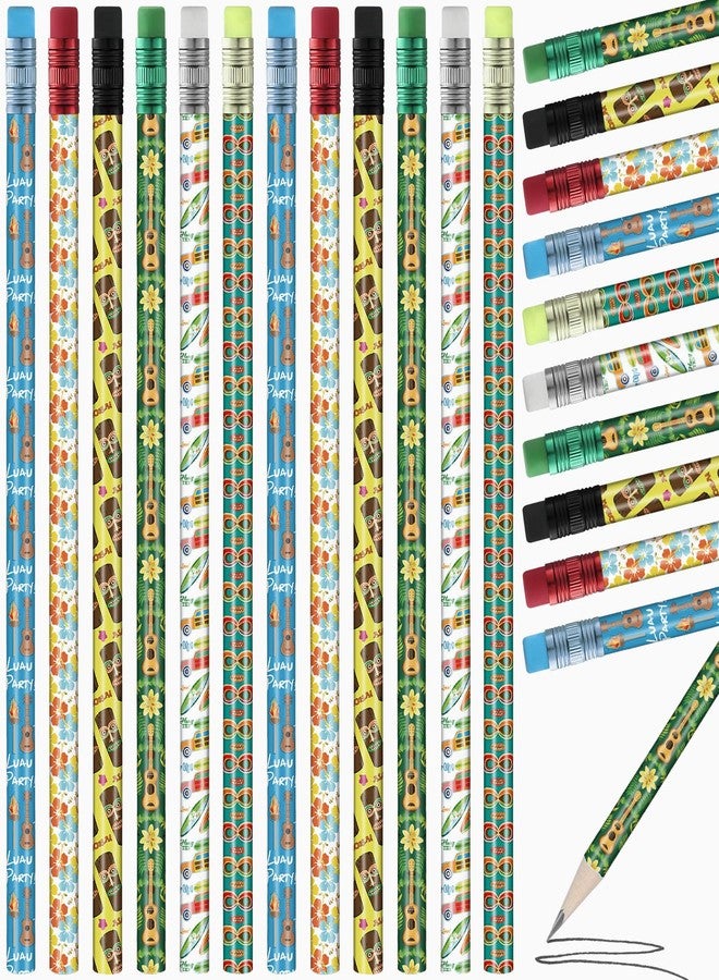 Tenceur 60 Pcs Colorful Pencils with Top Erasers Hawaiian Themed Wooden Pencil with Printed Patterns for Teachers Classroom Reward Birthday Carnivals Gifts Supplies (Luau Style) - Image 1