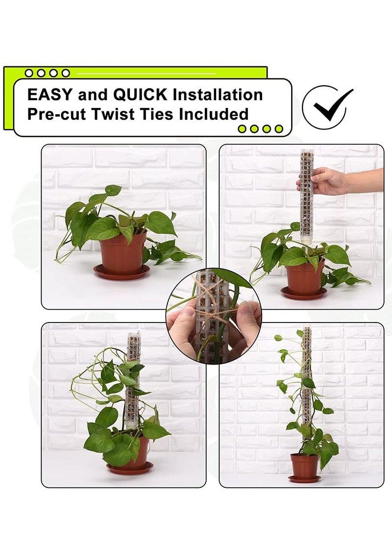 Moss Pole, Coconut Moss Pillar Set of 2 Plant Stakes and Stands, with Ground Hemp Rope for Indoor Climbing Plants Upward Growth (White, 27cm) - Image 5