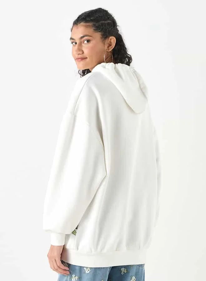 SP Characters Floral Print Oversized Hooded Sweatshirt with Long Sleeves