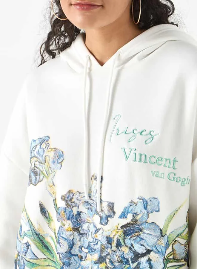 SP Characters Floral Print Oversized Hooded Sweatshirt with Long Sleeves