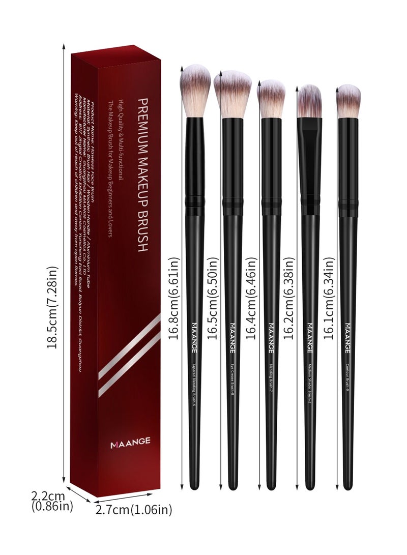 MAANGE مجموعة فرش مكياج احترافية 5 قطع – فرش عيون متميزة لفرشاة الدمج المدببة، فرشاة الدمج، فرشاة تجاعيد العين، فرشاة تظليل متوسطة، فرشاة تحديد، سوداء - Image 4