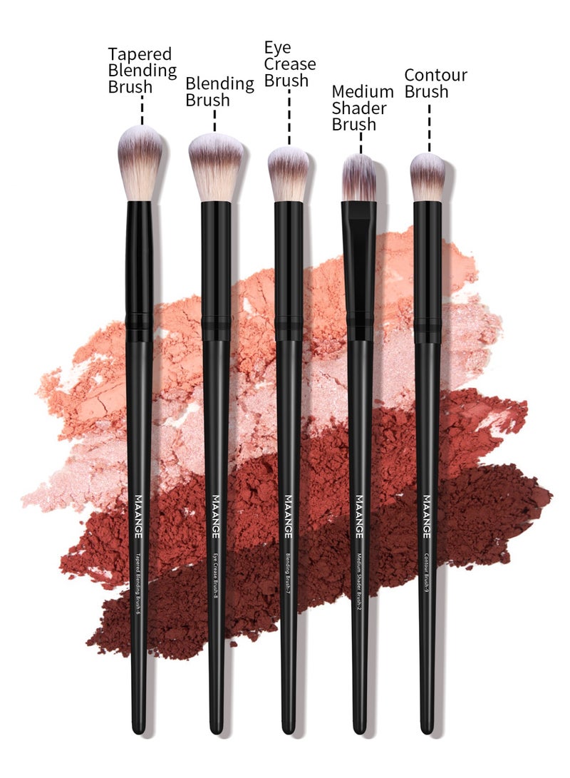 MAANGE مجموعة فرش مكياج احترافية 5 قطع – فرش عيون متميزة لفرشاة الدمج المدببة، فرشاة الدمج، فرشاة تجاعيد العين، فرشاة تظليل متوسطة، فرشاة تحديد، سوداء - Image 5