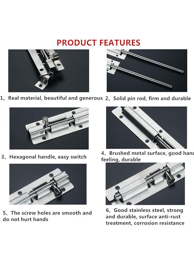 Door Safety Sliding Lock Silver 4 Inch Barrel Door Latch Bolt Set, Solid Heavy Duty Steel for Your Safety and Privacy. with screws (2 pieces) - Image 5