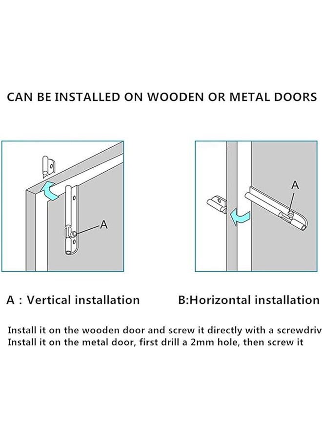 Door Safety Sliding Lock Silver 4 Inch Barrel Door Latch Bolt Set, Solid Heavy Duty Steel for Your Safety and Privacy. with screws (2 pieces) - Image 4