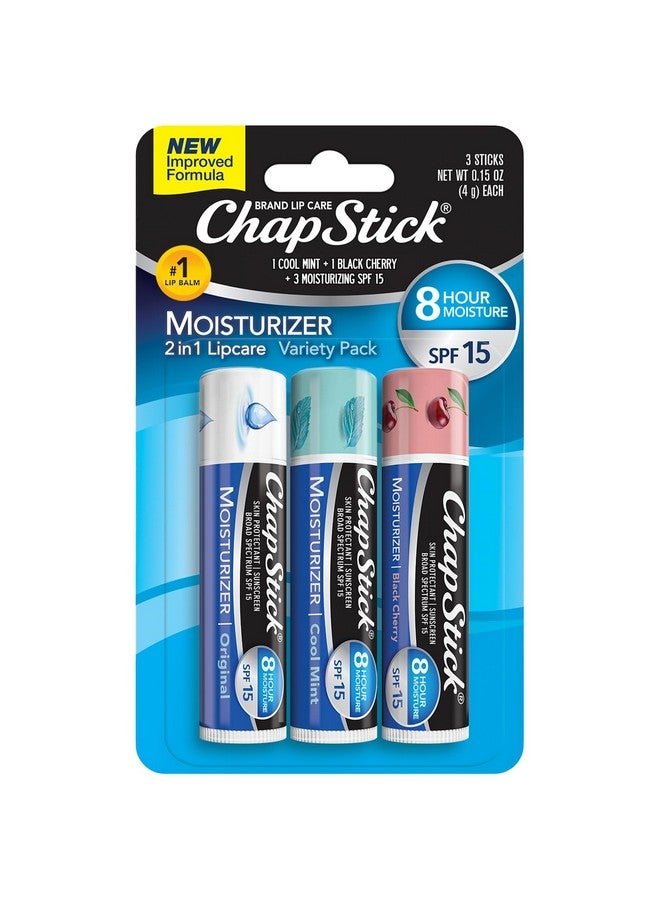 تشابستيك مرطب شفاه تشابستيك 2 في 1 للعناية بالشفاه بعامل حماية من الشمس 15، أصلي، بنكهة الكرز الأسود والنعناع المنعش، عبوة من 3 قطع - مرطب شفاه واقي من الشمس مع الصبار وفيتامين هـ، 0.15 مل - Image 1