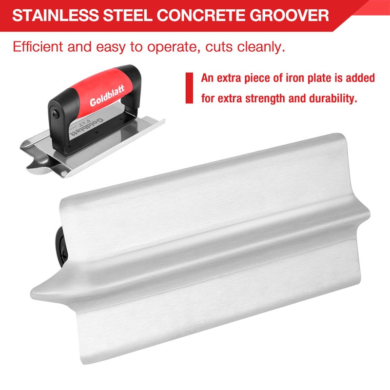 Goldblatt Concrete Tools Include Edger (6" x 3", 1/4"R) and Groover (6" x 3", 1/2"W, 1/2"D), Stainless Steel Concrete Finishing Tools - Masonry Hand Tool Set, Cement Finishing Kit with Soft Grip - Image 4
