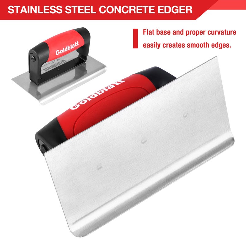 Goldblatt Concrete Tools Include Edger (6" x 3", 1/4"R) and Groover (6" x 3", 1/2"W, 1/2"D), Stainless Steel Concrete Finishing Tools - Masonry Hand Tool Set, Cement Finishing Kit with Soft Grip - Image 3