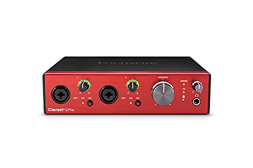 Focusrite Clarett 2Pre USBC BusPowered Audio Interface for Music Production with Two Professional Quality PreAmps and Powerful and Transparent Headphone OutputsInstrument Inputs