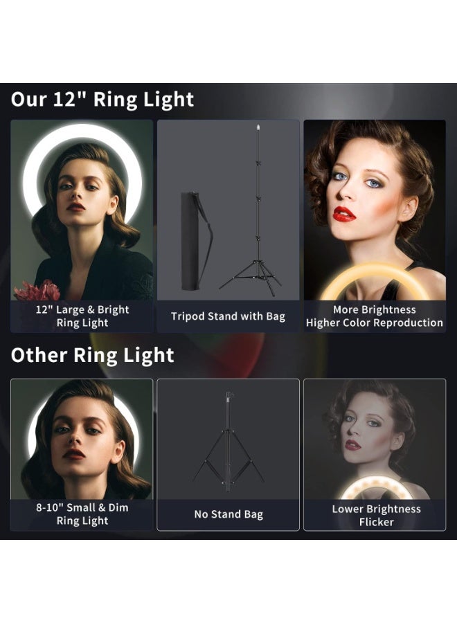 30 cm Ring Light – Adjustable Tripod & Phone Holder – 3 Lighting Modes & 10 Brightness Levels for Selfie, Makeup, and Video Recording - Image 1