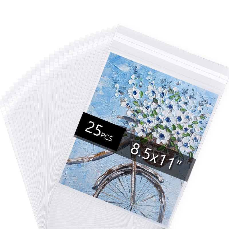 Falling in Art Acid Free 1.496mil (Single Side) Crystal Sealed Clear Bags for 8.5x11 Art Prints, Photos, 9 Inches by 11 3/7 Inches, 25-Pack