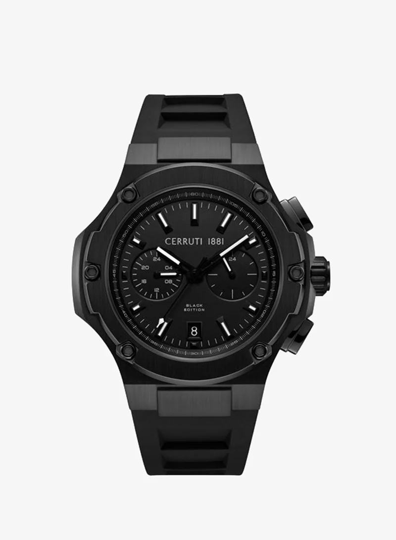شيروتي 1881 Lucardo  Black Dial Silicone Strap Multifunction Watch for Men, 44mm