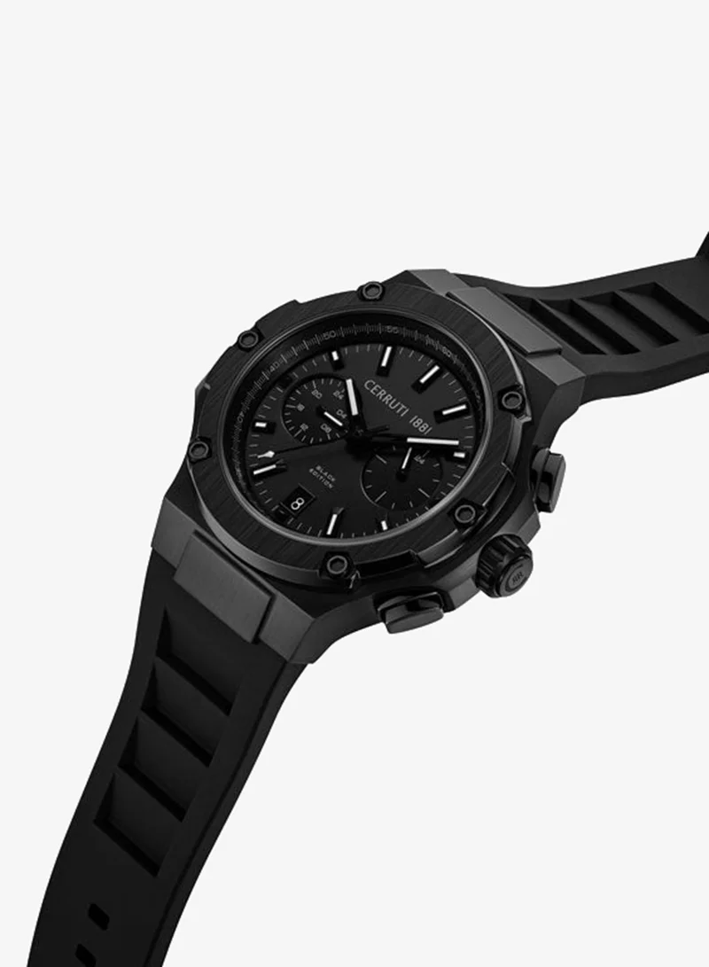 شيروتي 1881 Lucardo  Black Dial Silicone Strap Multifunction Watch for Men, 44mm
