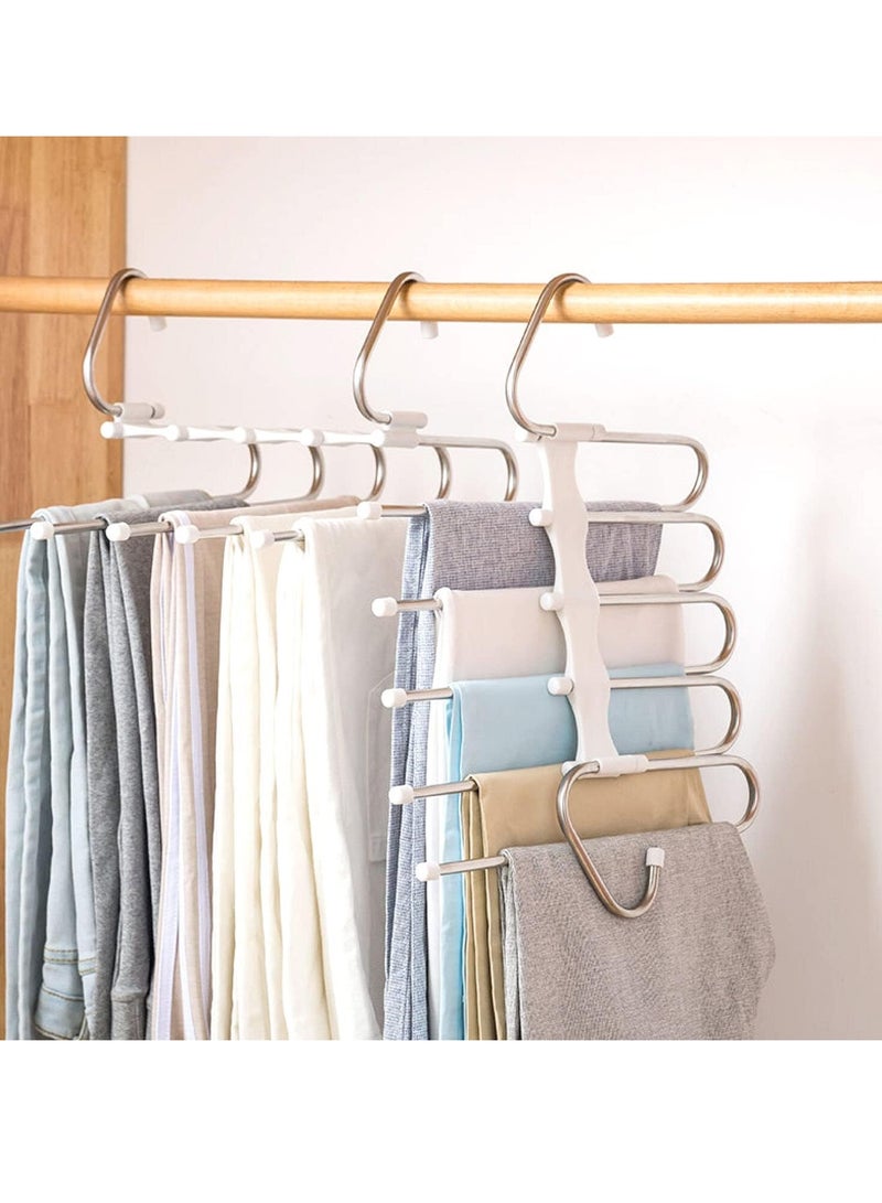 YelaJoy 5 Layers  Pants Hangers, Space Saving Stainless Steel Closet Organizer,  Anti-Slip S-Type Design, Closet Organizers and Storage for Pants, Jeans,  Skirts,  Scarf,  Legging (2 Pcs White) - Image 1