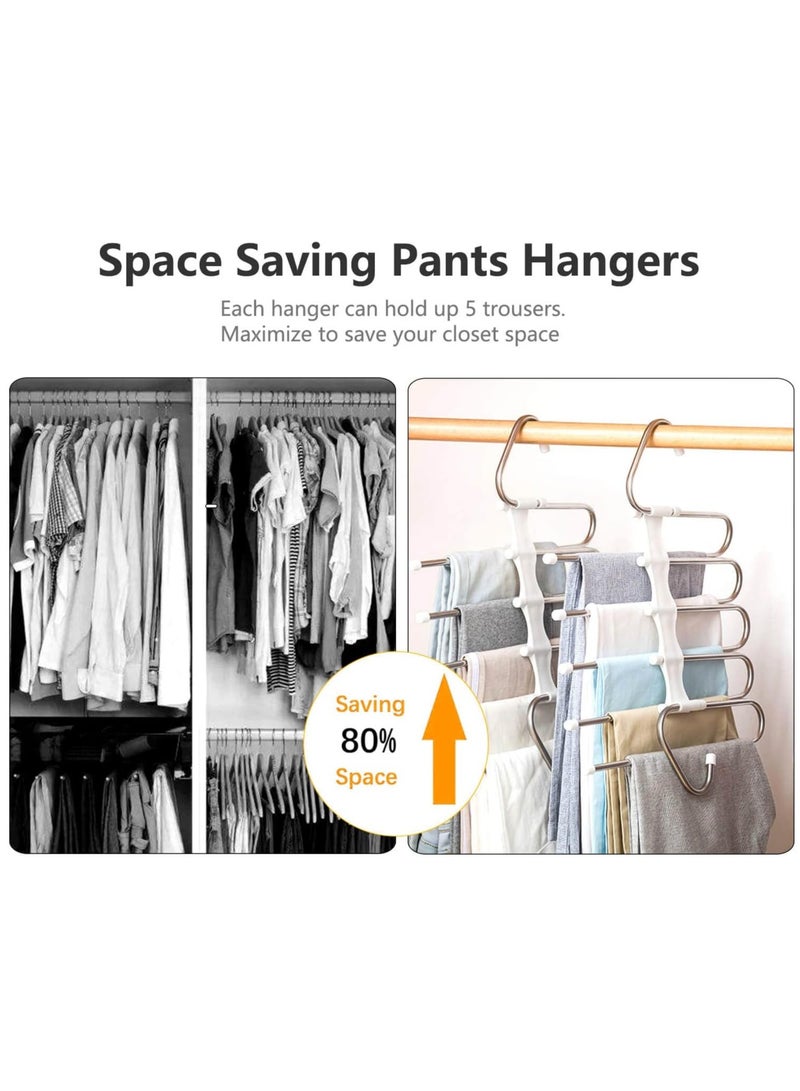 YelaJoy 5 Layers  Pants Hangers, Space Saving Stainless Steel Closet Organizer,  Anti-Slip S-Type Design, Closet Organizers and Storage for Pants, Jeans,  Skirts,  Scarf,  Legging (2 Pcs White) - Image 2